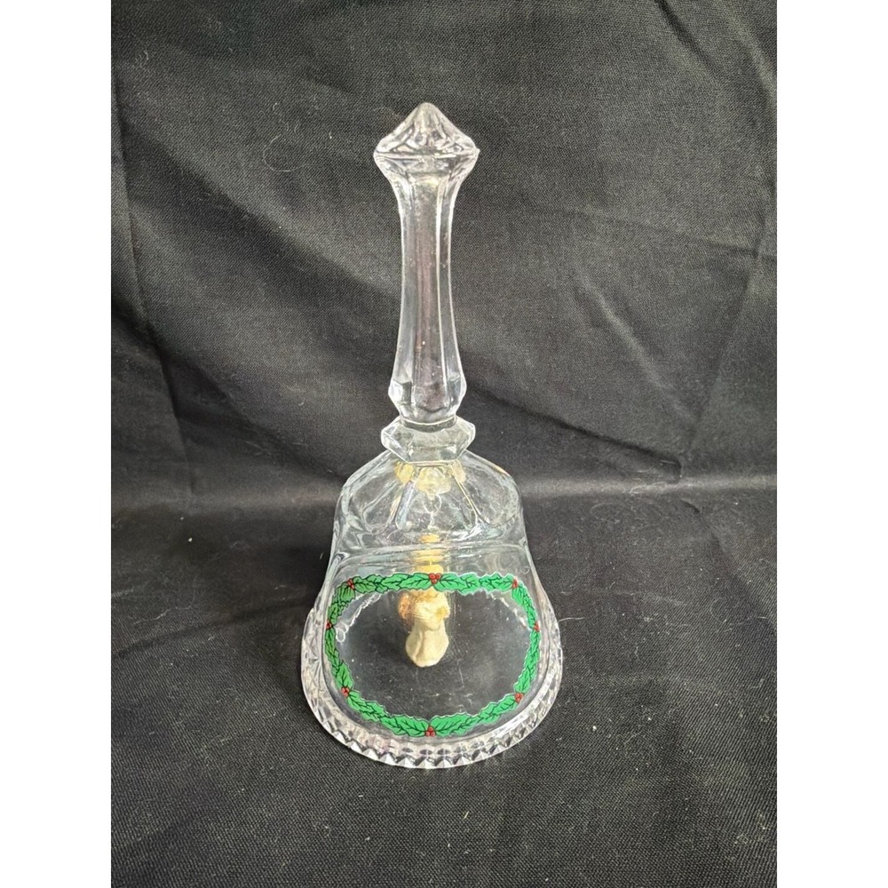 Vintage Artmark Crystal Christmas Bell Holly Wreath and Praying Angel Clapper